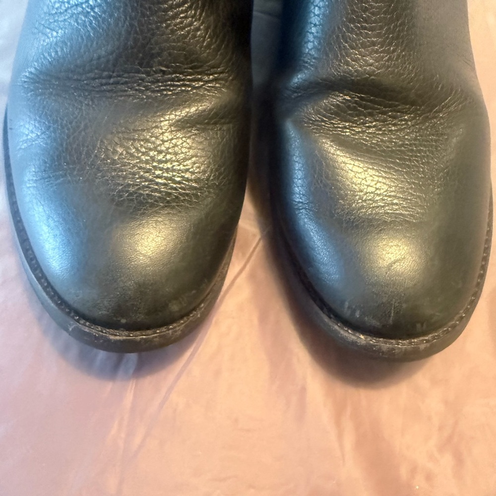 Tory Burch Junction Black Pebbled Leather Tall Riding Boots Gold Logo Size 7 - Picture 10 of 13